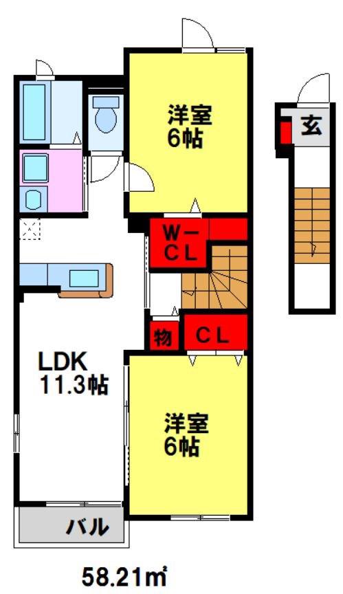 エクセル壱番館(2LDK/2階)の間取り写真