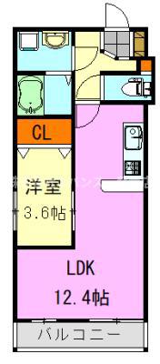 シンシア三番館(1LDK/4階)の間取り写真