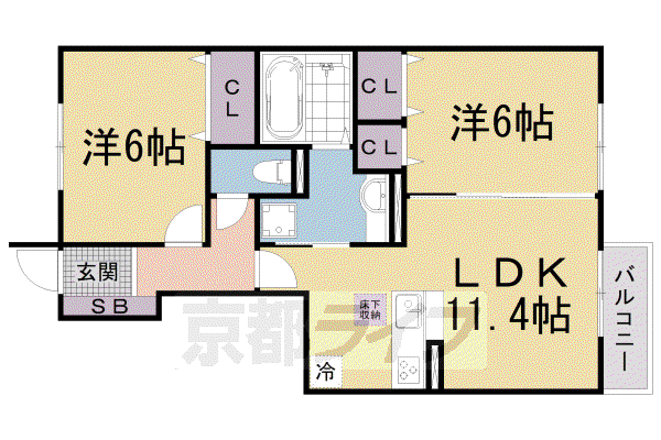 シエロII(2LDK/1階)の間取り写真