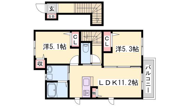 シャーメゾンヒメコウライグリーン(2LDK/2階)の間取り写真