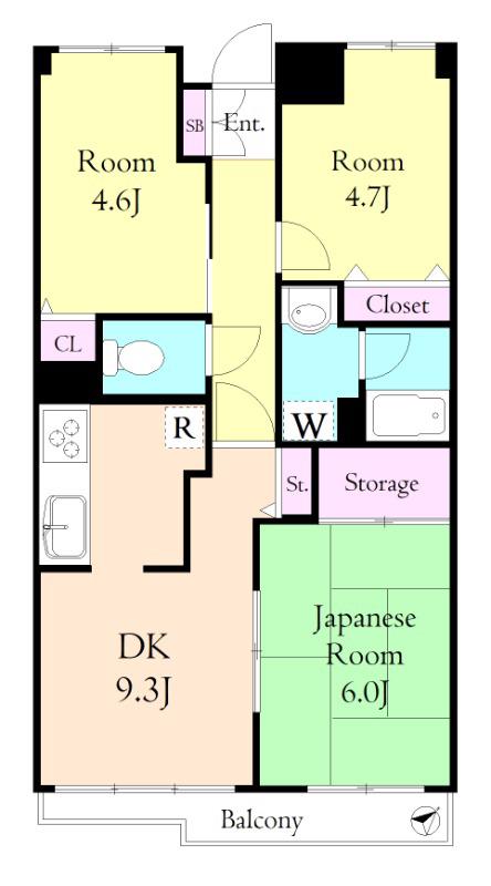 フラッツ南大泉(3DK/2階)の間取り写真
