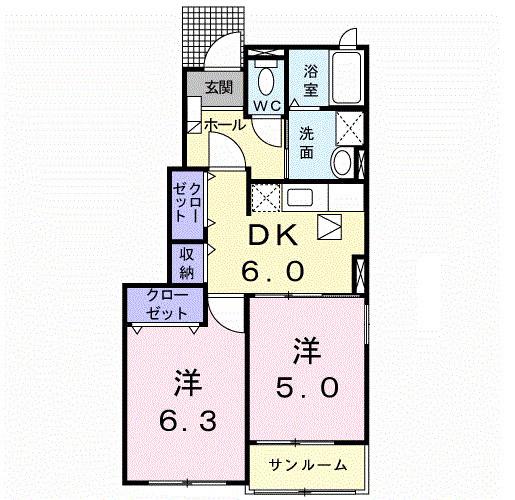 ネオ・ビスタ II(2DK/1階)の間取り写真