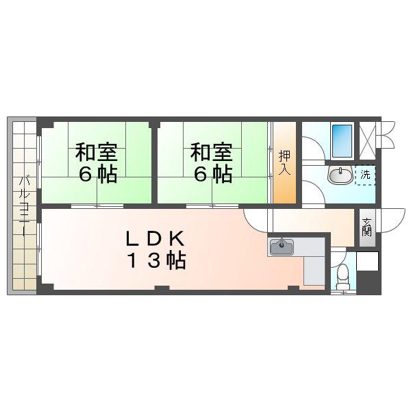 グリーンサイド春名3(2LDK/3階)の間取り写真