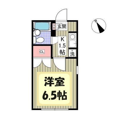 ヤングヒルズ越谷Ⅱ(1K/1階)の間取り写真