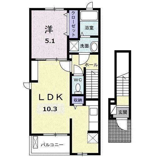 ハッピーノ I(1LDK/2階)の間取り写真