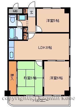 シャトー第一土山(3DK/2階)の間取り写真