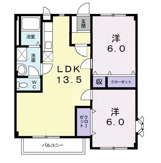 ファミーユ熊ノ前B(2LDK/2階)の間取り写真
