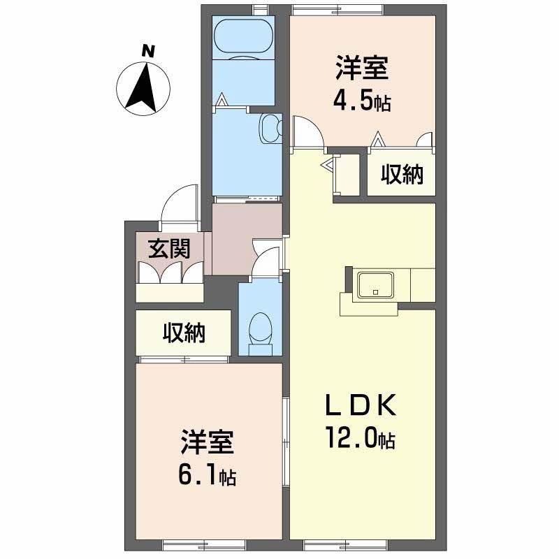 ディアス柿の木B棟(2LDK/1階)の間取り写真