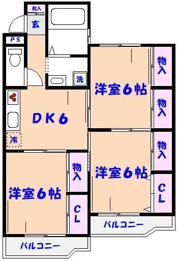 菅野グリーンハイツ(3DK/3階)の間取り写真