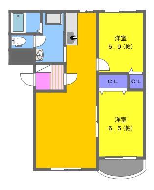 ピュアライフうるおい(2LDK/3階)の間取り写真