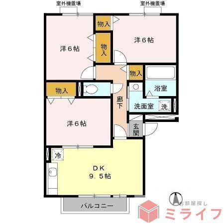コートダジュール(3DK/1階)の間取り写真