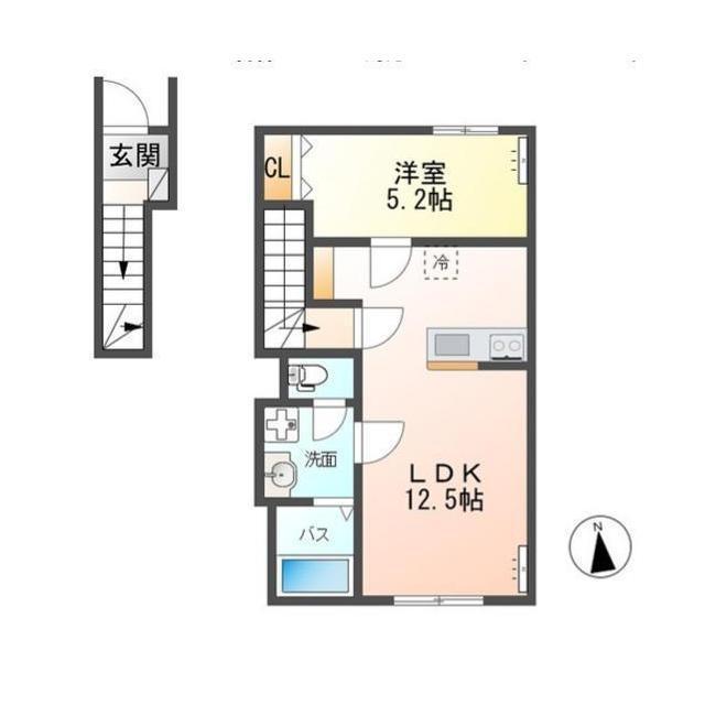 VERSEAU(1LDK/2階)の間取り写真