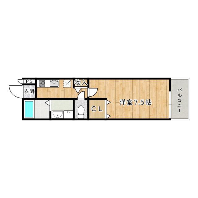アジュール石津A・B棟(1K/1階)の間取り写真