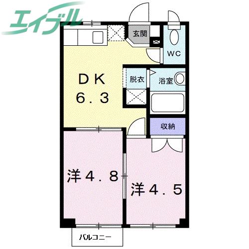 シティハイツ八王子(2DK/2階)の間取り写真