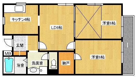 カサ・デ・エスペランサ(2LDK/2階)の間取り写真