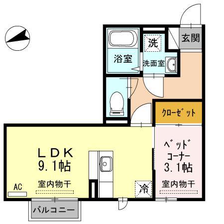 アネシス寺町(1LDK/1階)の間取り写真