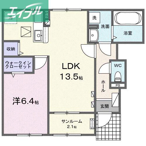 テラス623(1LDK/1階)の間取り写真