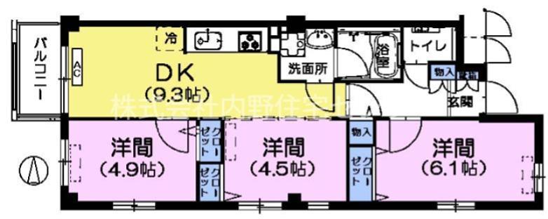 スプリングヤード(3DK/3階)の間取り写真