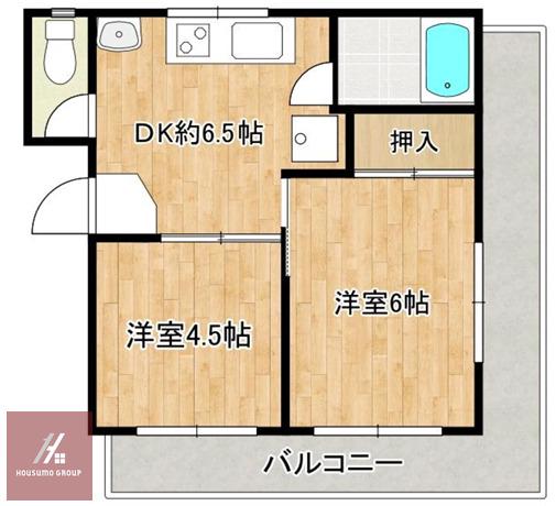 ハイツNY南桜塚(2DK/3階)の間取り写真