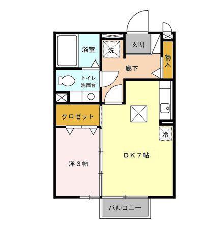 フィーノA(1DK/2階)の間取り写真