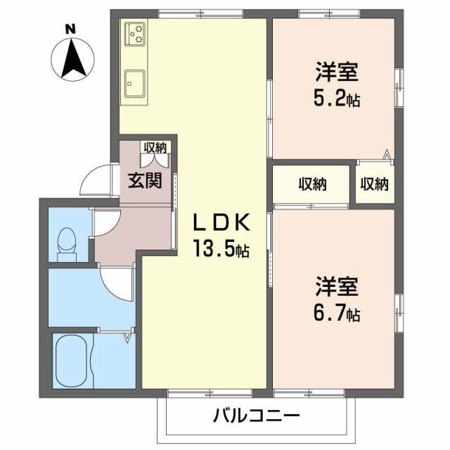 ローザパレスD棟(2LDK/2階)の間取り写真