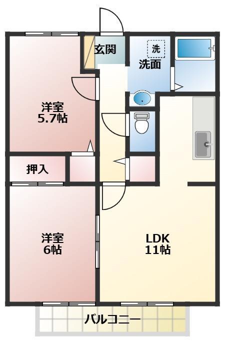ライフ21フジミ(2LDK/2階)の間取り写真