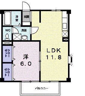 LARGEGATE輝・A(1LDK/1階)の間取り写真