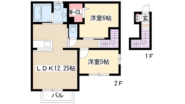 レクニルドII(2LDK/2階)の間取り写真