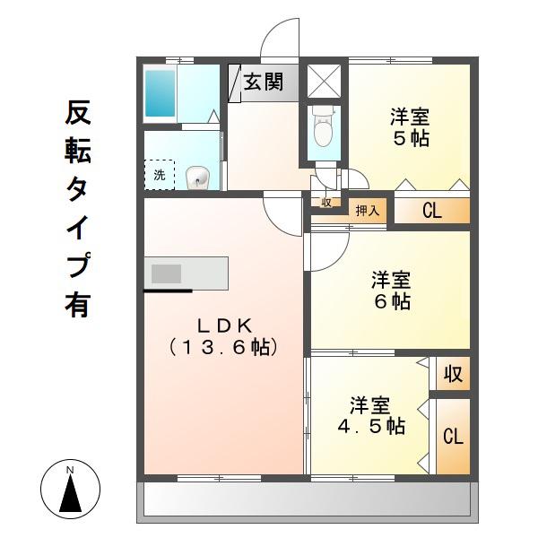 シュロス北山(3LDK/3階)の間取り写真