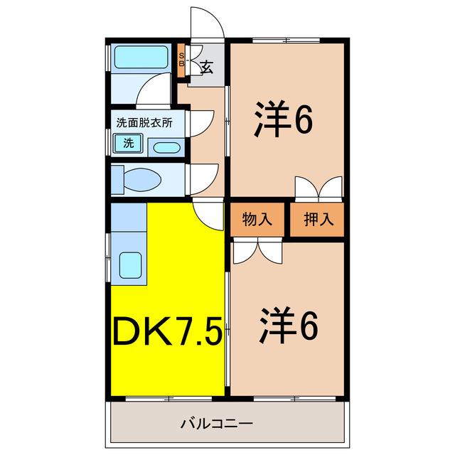 渡辺レジデンス(2DK/2階)の間取り写真