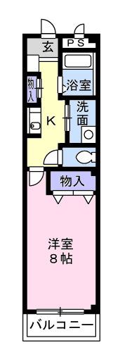 ソレアード(1K/1階)の間取り写真
