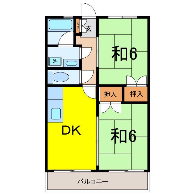 渡辺レジデンス(2DK/3階)の間取り写真