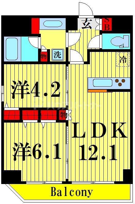 パークサイド錦糸町レジデンス(2LDK/6階)の間取り写真