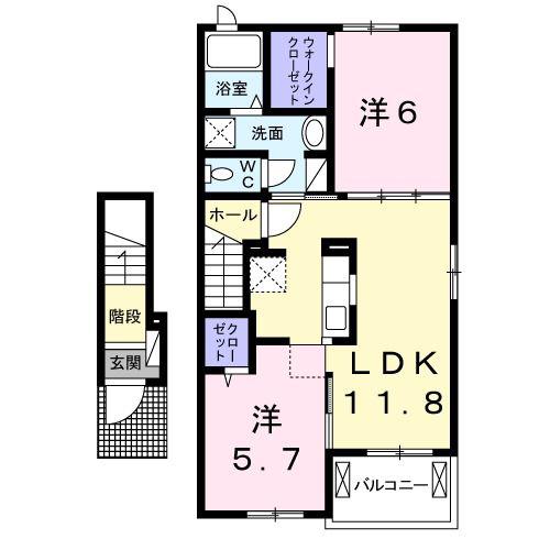 ディアコート二見II(2LDK/2階)の間取り写真