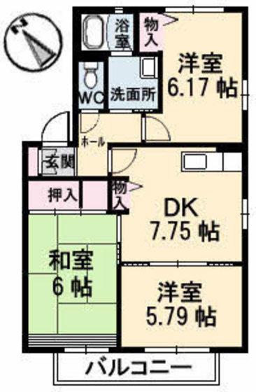 ディアスTANAKA C棟(3DK/2階)の間取り写真