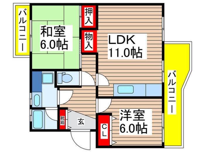高浜南団地23棟(2LDK/5階)の間取り写真