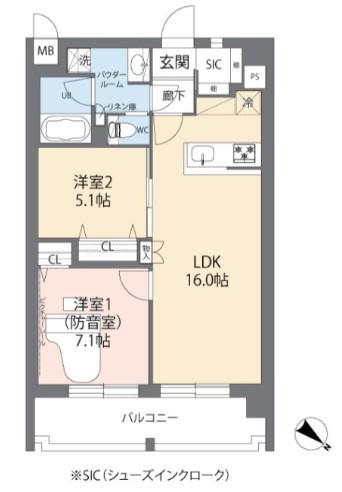 ミュージションテラス朝霞台(2LDK/5階)の間取り写真