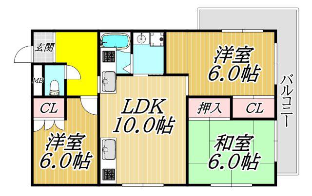 シャンテCHANTER(3LDK/1階)の間取り写真