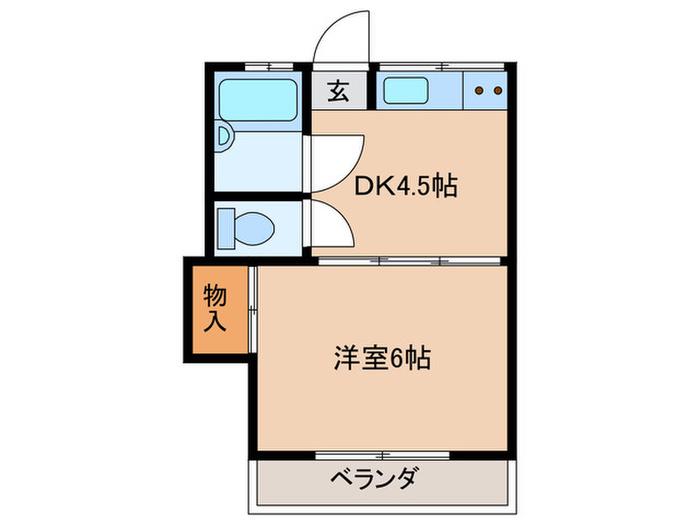 ハイム東(1DK/2階)の間取り写真