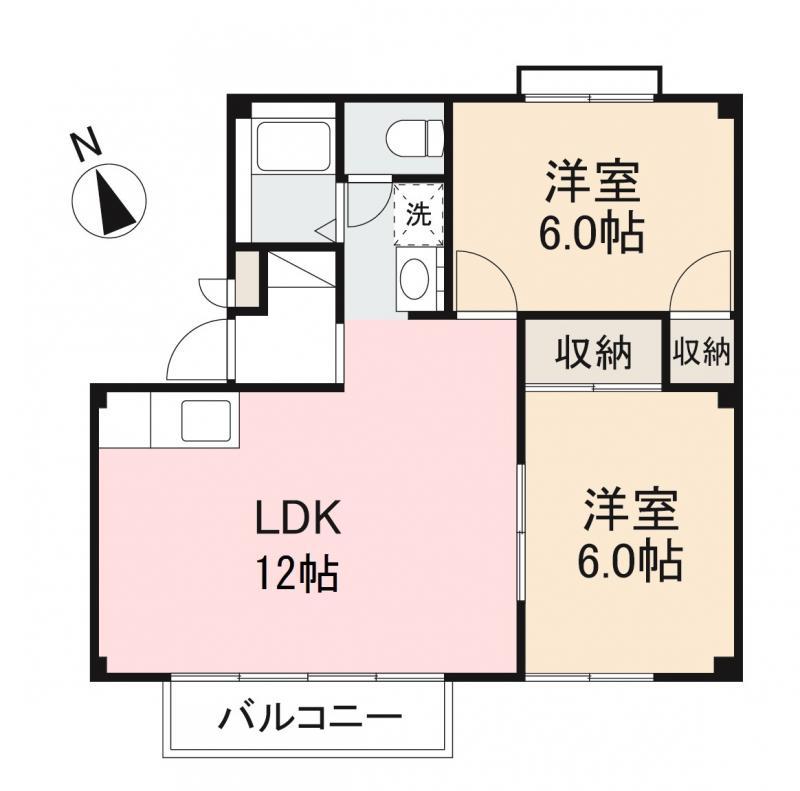 フォブール屋島B号棟(2LDK/1階)の間取り写真