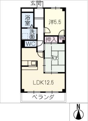 ビューネ桜井(2LDK/3階)の間取り写真