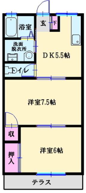 フォレストハウス(2DK/1階)の間取り写真