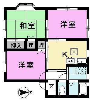 マインドハイム黒田2番館(3K/1階)の間取り写真