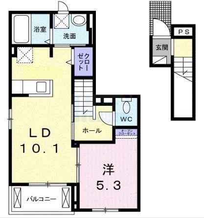メゾン ド フルールII(1LDK/2階)の間取り写真
