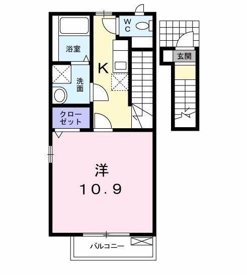 サニーフラット(1K/2階)の間取り写真