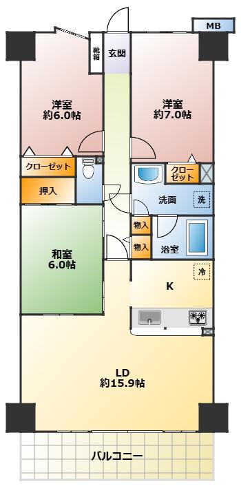 ルネ・グランガーデン 610(3LDK/6階)の間取り写真