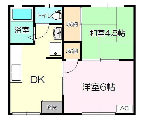 ハイツ六麓(2DK/1階)の間取り写真