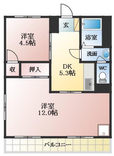 藤原マンション大井(2DK/4階)の間取り写真