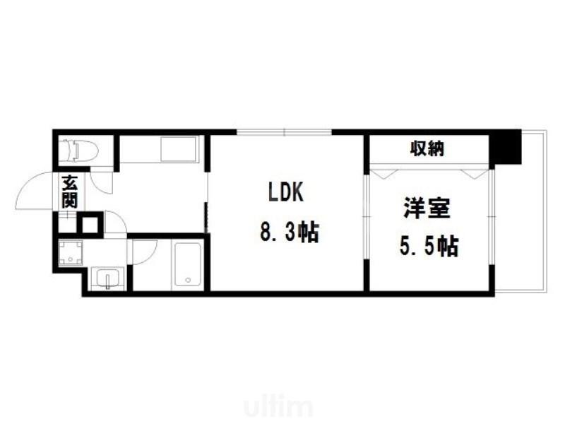 プラネシア星の子三条油小路(1LDK/1階)の間取り写真