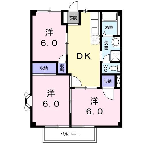 ニューファミリーB(3DK/2階)の間取り写真